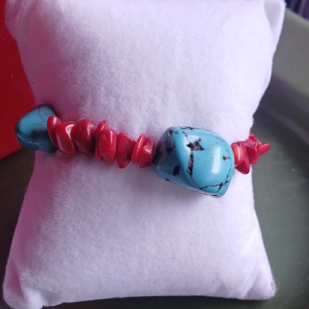 Turquoise and Red Stone Bracelet